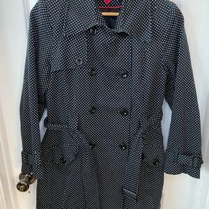 Chic Black and White Polka Dot Trench Coat | Tommy Hilfiger | minor flaw